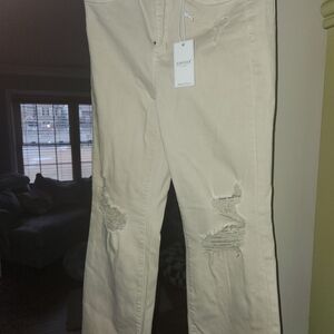 Judy Blue Distressed Cream Straight Leg Jeans